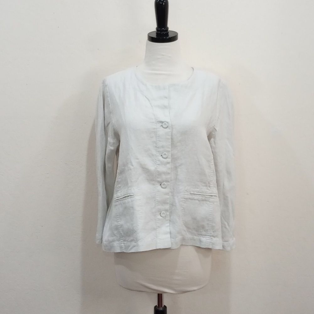 NEW! Eileen Fisher Round Neck Button Front Irish Linen Jacket - PM - $158 - Picture 3 of 8